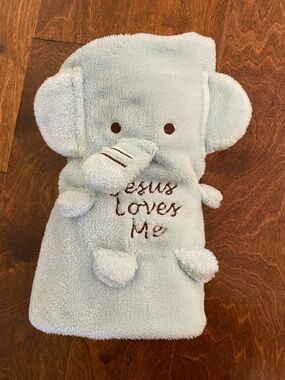 Blue Elephant Plush Hand Puppet - "Jesus Loves Me"